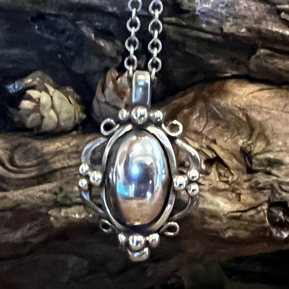 Authentic Georg Jensen Necklace Pendant Year 1989 Sterling 18” Scandinavian